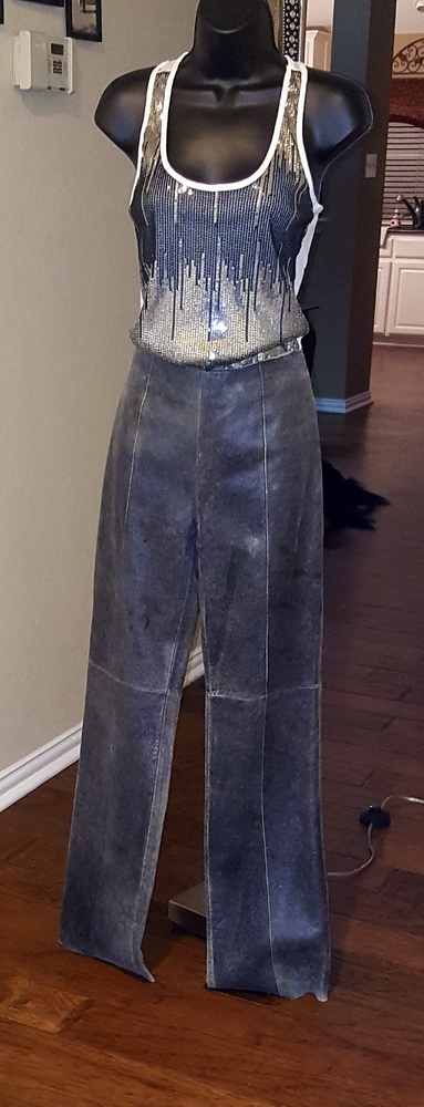 NWOT charcoal distressed leather pants.